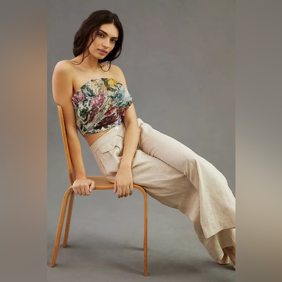 New Geisha Designs x Anthropologie Asymmetric Organza Floral Corset Top sz 2 - Picture 3 of 8